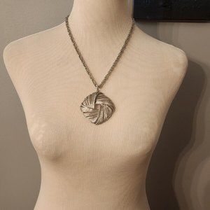 Silver Tone Large Pendant Necklace Diamond Shaped Vintage